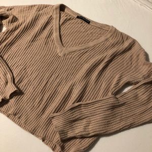 Cropped lightweight tan/pinkish vneck sweater